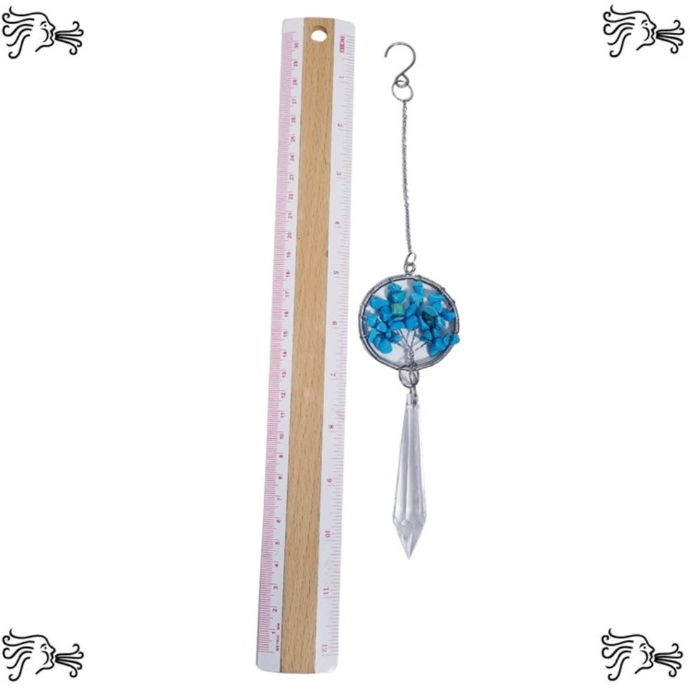 Blue Turquoise Natural Stone Sun Catcher Crystal Prisms Tree of Life Chakra